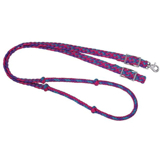 Tough1 Deluxe Knotted Cord Roping Reins - Purple/Raspberry/Teal
