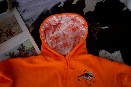 Daisy If You Do Co "Original" Sweatshirt  with Satin Lined Hoody  - CLEARANCE - XL - Brightest Orange with Pokes Prairie