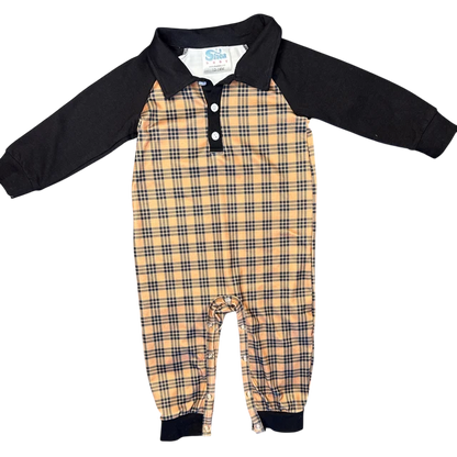 Baby Boy's Shea Baby  Brown Plaid Long Sleeve Romper