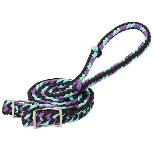 CLEARANCE - Weaver Braided Nylon Barrel Reins - Black/Purple/Mint