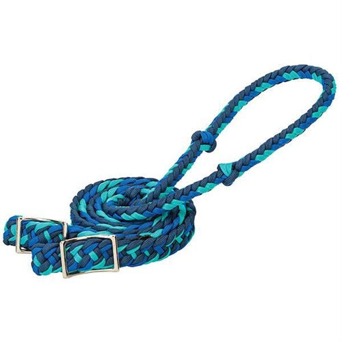 CLEARANCE -  Weaver Braided Nylon Barrel Reins - Navy/Royal Blue/Turquoise