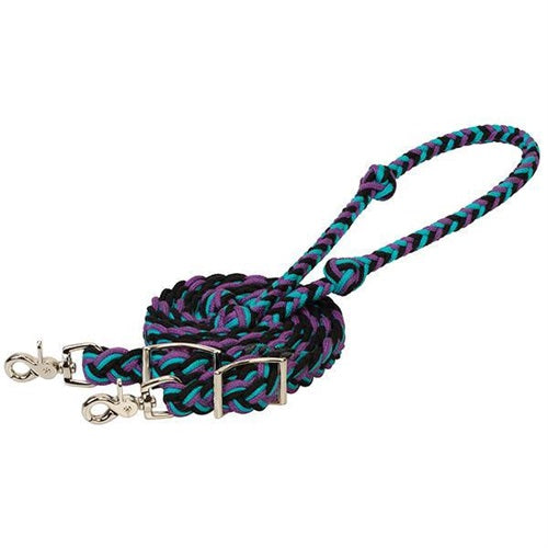 CLEARANCE - Weaver EcoLuxe™ Bamboo Flat Barrel Reins- Black/Turquoise/Purple