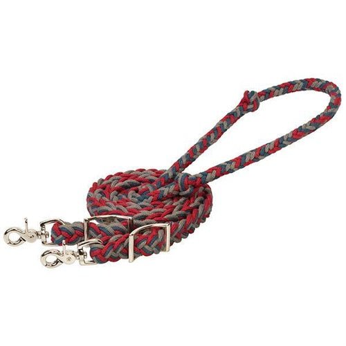 CLEARANCE - Weaver EcoLuxe™ Bamboo Flat Barrel Reins- Dark Red/Indigo Blue/Charcoal