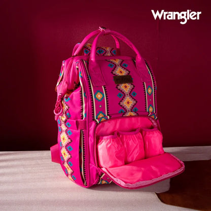 Wrangle Aztec Printed Callie Backpack/Diaper Bag - Hot Pink