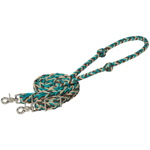 CLEARANCE - Weaver EcoLuxe™ Bamboo Flat Barrel Reins- Turquoise/Brown/Tan