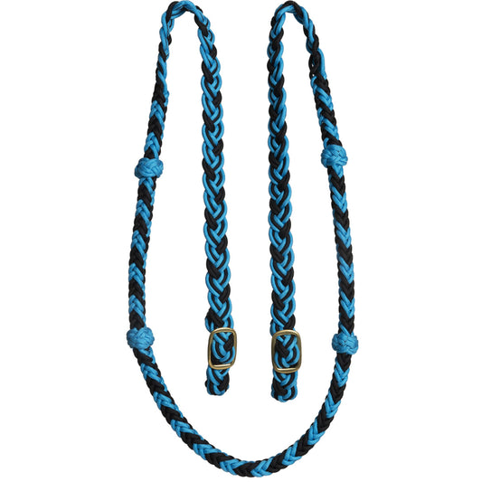 Mustang  Manufacturing Cable Knotted Nylon  Barrel Rein - CLEARANCE - Turquoise/Black