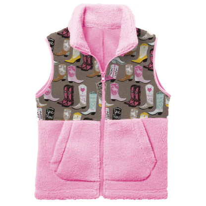 CLEARANCE - Shea Kids Girls- Boot Print Fleece Vest