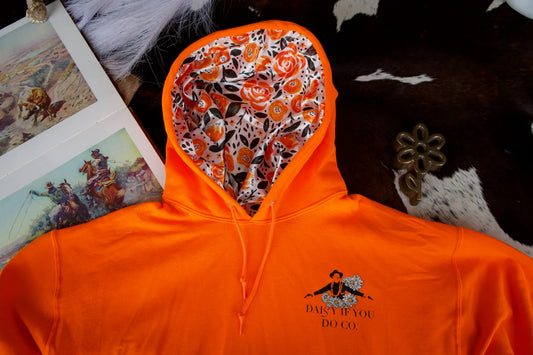 Daisy If You Do Co "Original" Sweatshirt  with Satin Lined Hoody  CLEARANCE - L - Brightest Orange with Poke’s Painted Poppies