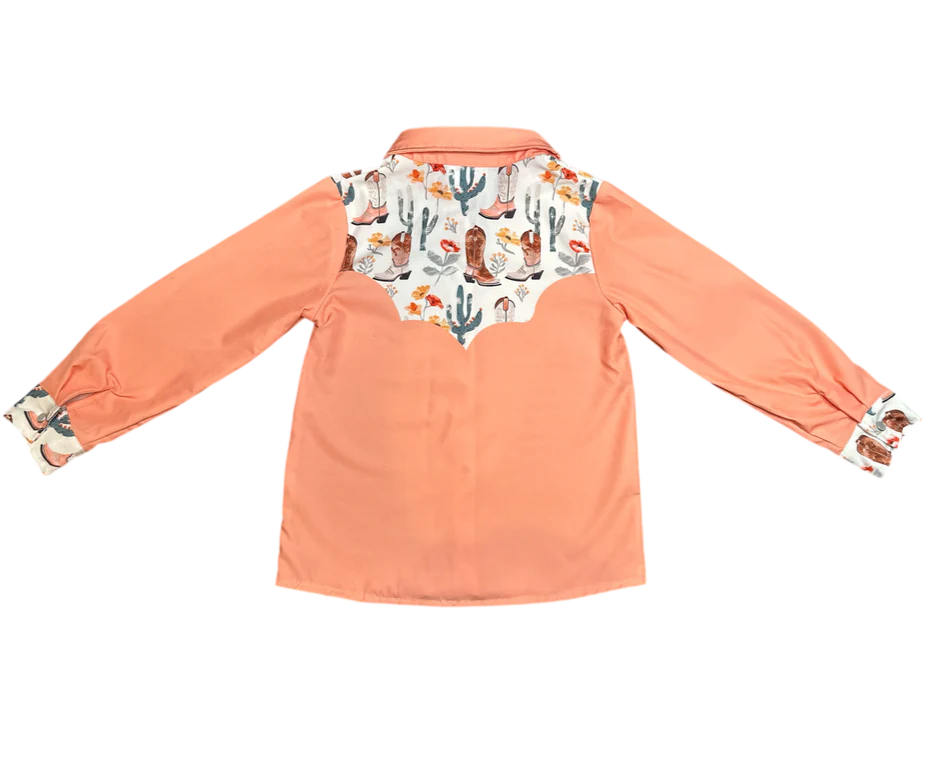 Shea Baby - Girls- Cactus LS Pearl Snap Vintage Shirt