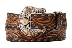 Angel Ranch Ladies Belt Scroll Tooled Brown
