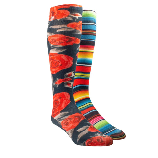 Ariat Western - Western Beauty Knee High  Sock 2-Pair Multi - Vintage Rose Print/Vibrant Serap