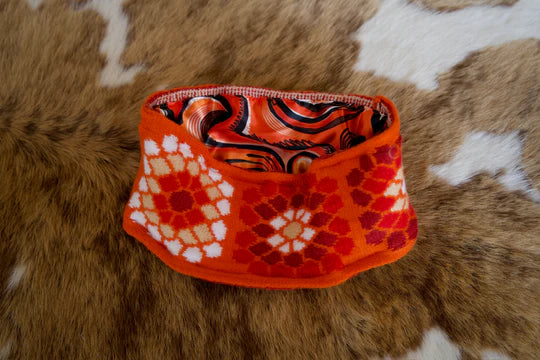 Knitted Headbands Lined with Daisy If You Do Co. Printed Satin - Orange flower w/ Pokes Damascus