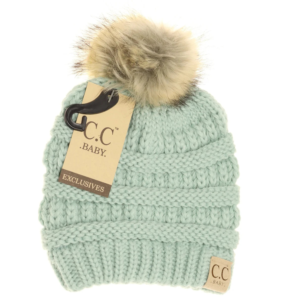 CLEARANCE - C.C Beanie Baby Fur Pom CC Beanie- Mint