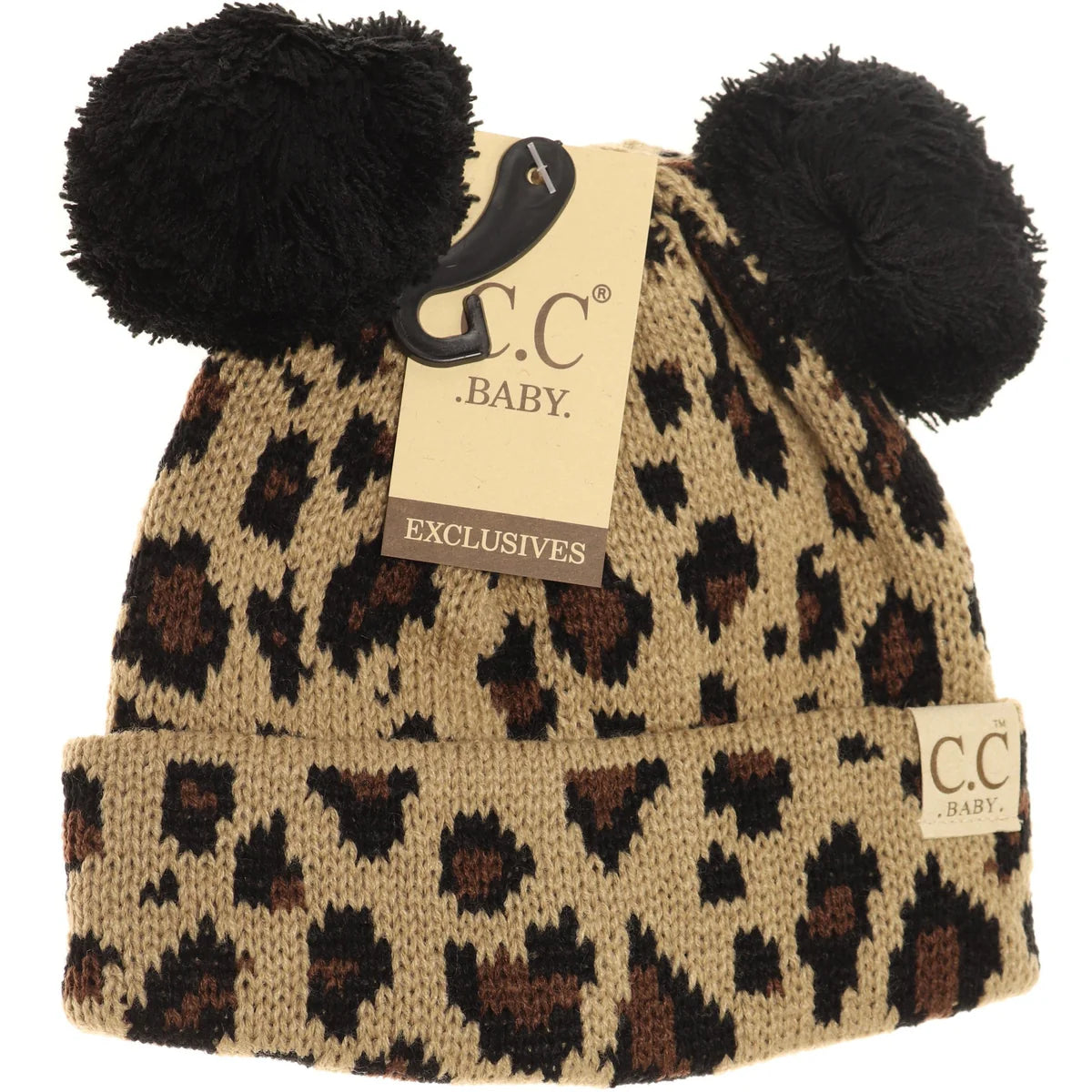 CLEARANCE - C.C Beanie Baby Leopard Double Pom Beanie- Leopard