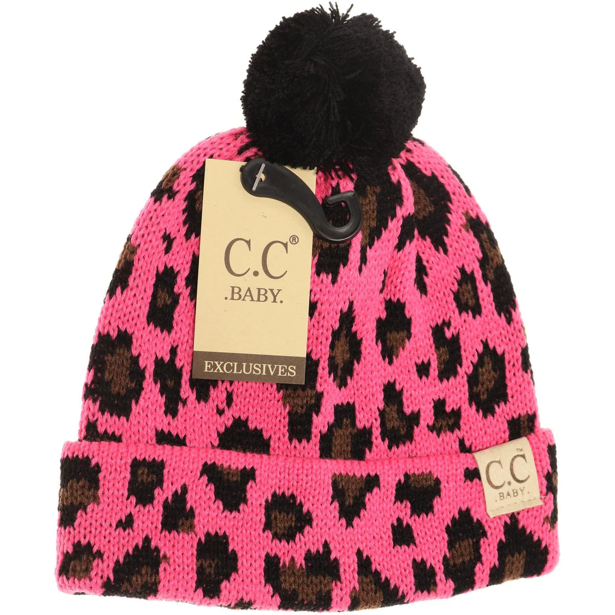 C.C Beanie Baby Leopard Single Pom Beanie- New Candy Pink