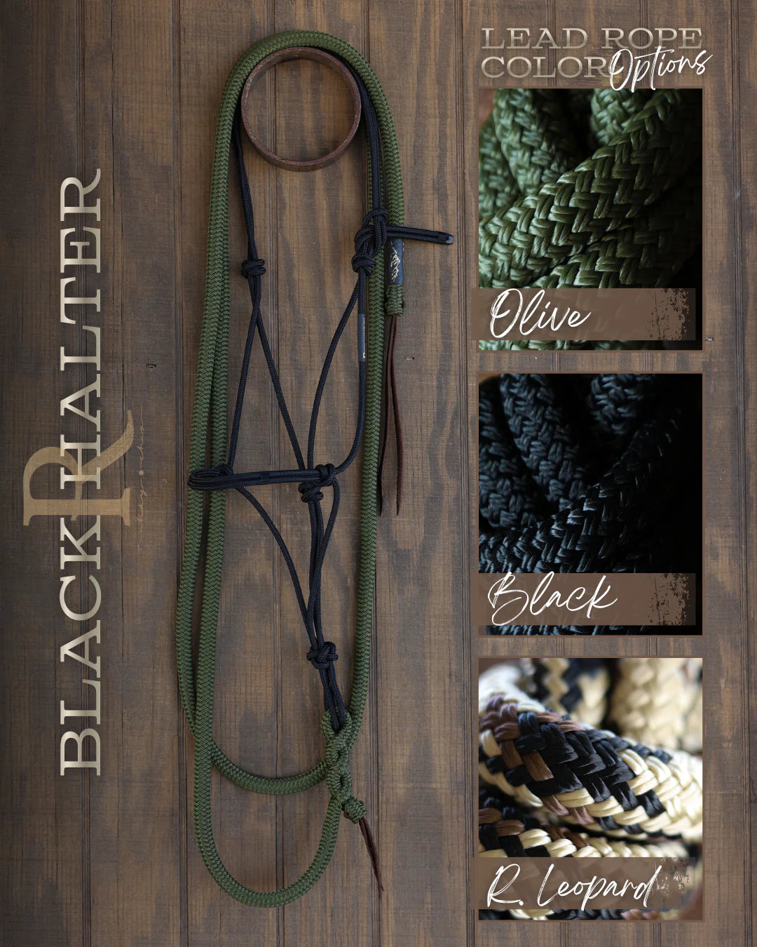 CLEARANCE - Black Timeless Halter & Olive Lead Rope Set