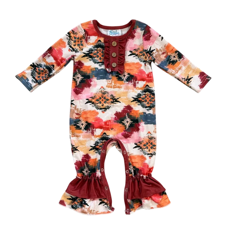 CLEARANCE - Shea Baby - Girls- Aztec Long Sleeve Romper