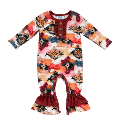 CLEARANCE - Shea Baby - Girls- Aztec Long Sleeve Romper