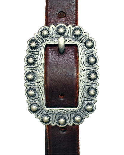 Slip Ear - Antiqued Silver Rosette Buckle , 3/4" Harness Leather