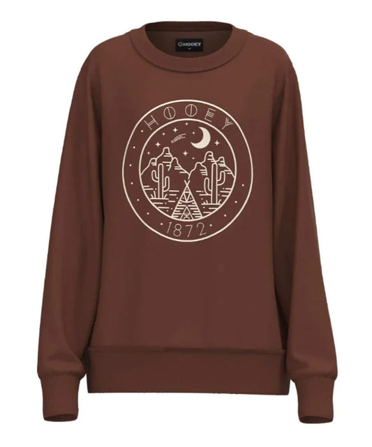 Girlś  Hooey Hooey Women's Stallion Brown Crew Neck Desert Graphic Logo Pullover