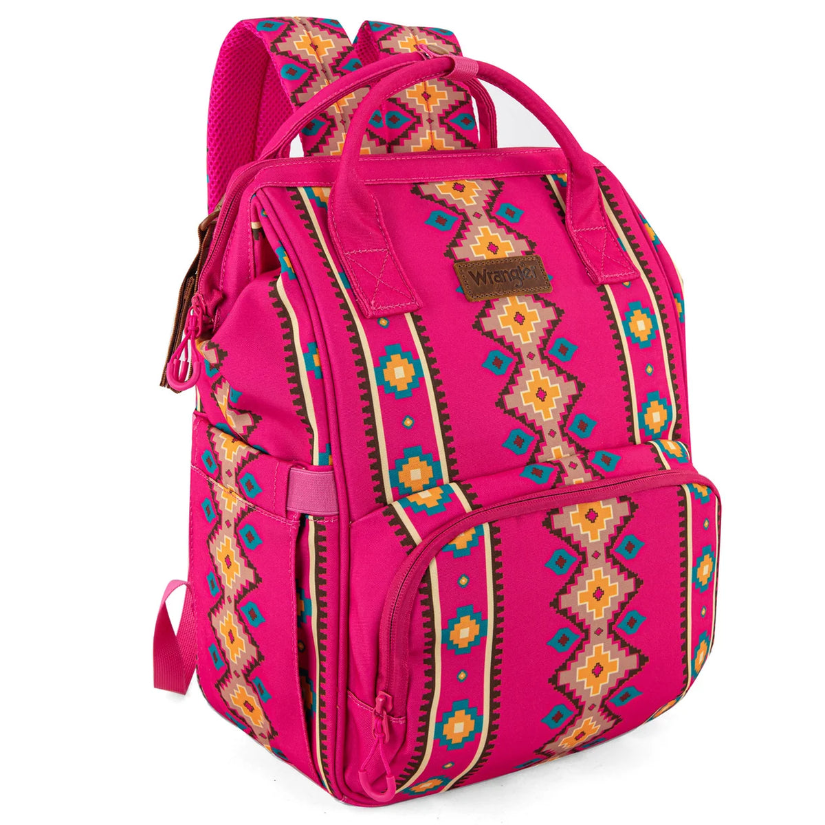 Wrangle Aztec Printed Callie Backpack/Diaper Bag - Hot Pink