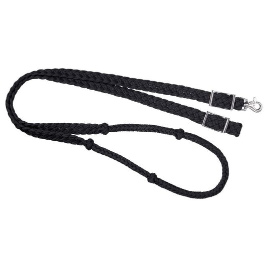 CLEARANCE - Tough1 Deluxe Knotted Cord Roping Reins - Black