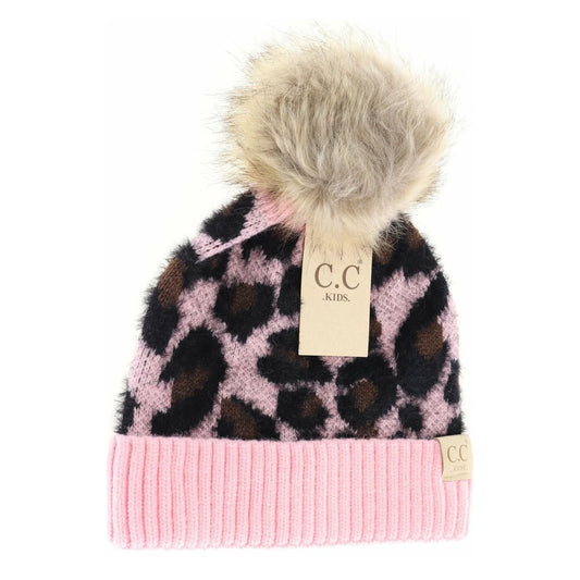 CLEARANCE - C.C KIDS Leopard Pom C.C Beanie - Baby Pink