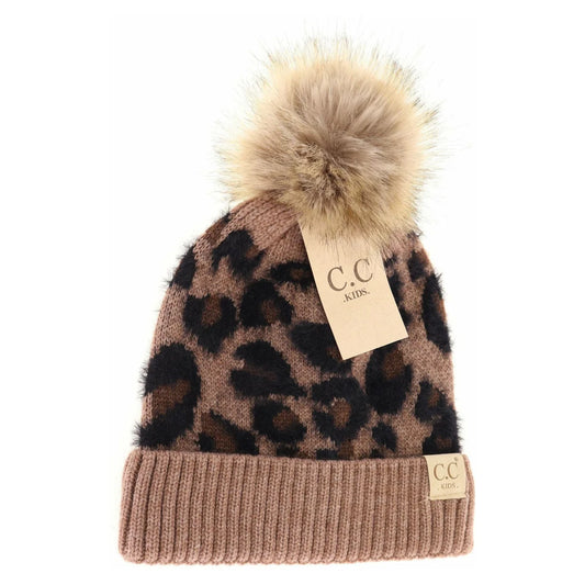 CLEARANCE - C.C KIDS Leopard Pom C.C Beanie - Mocha