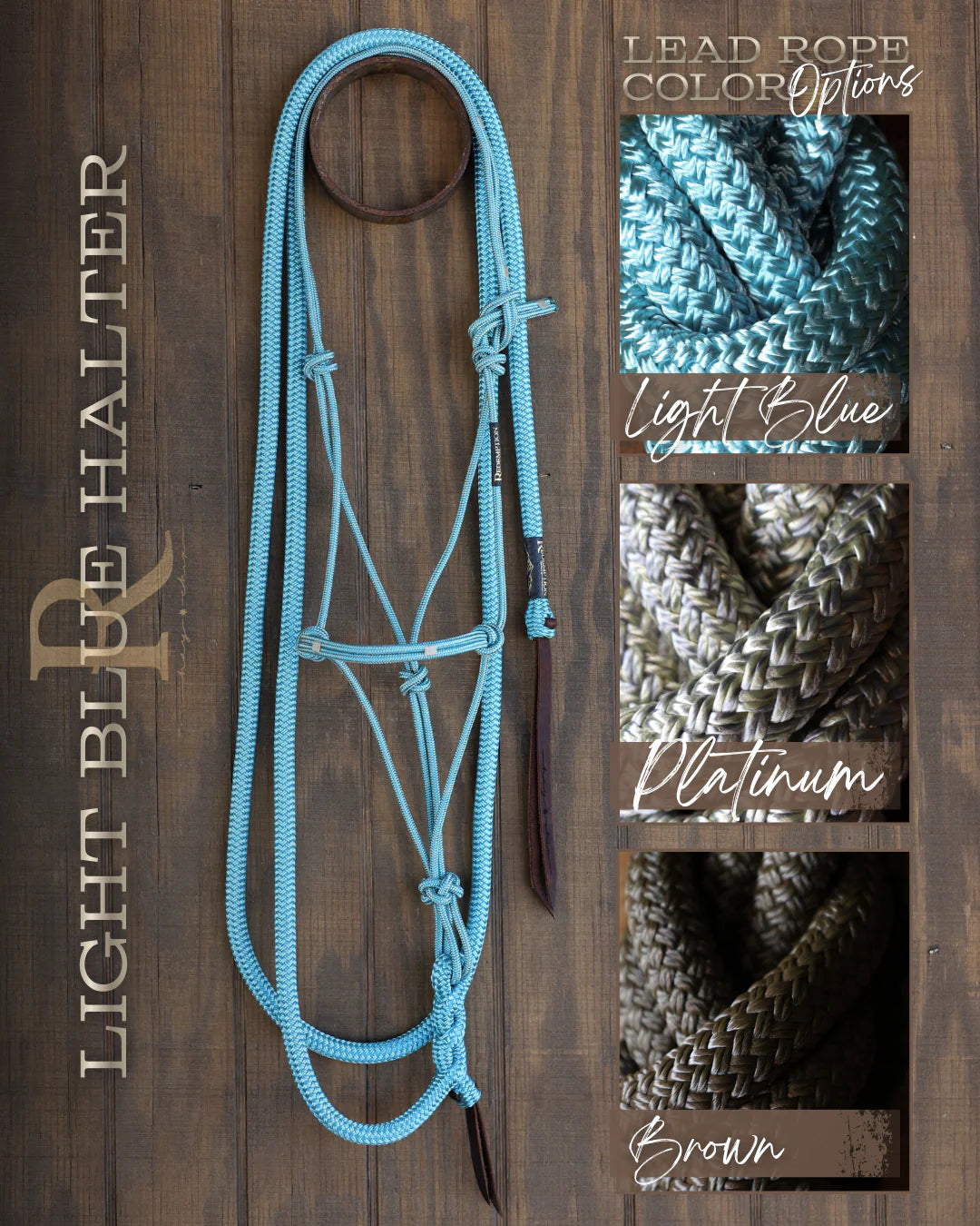 CLEARANCE - Light Blue Timeless Halter & Brown Lead Rope Set
