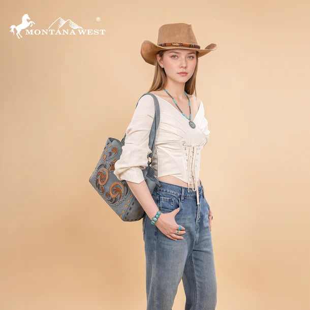 Montana West Embroidered Tote Bag - Jean