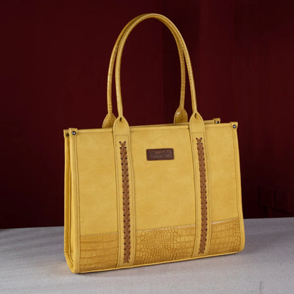 Wrangler Croc Print Concealed Carry Wide Tote - Mustard
