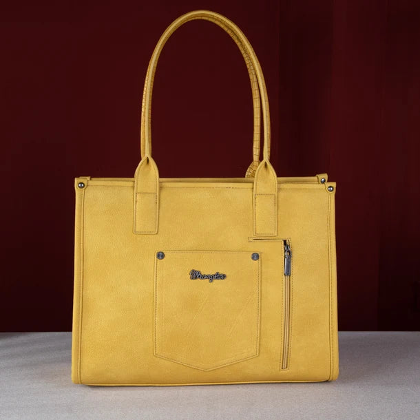 Wrangler Croc Print Concealed Carry Wide Tote - Mustard