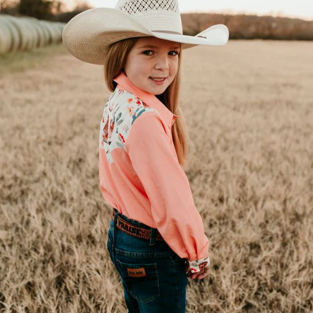 Shea Baby - Girls- Cactus LS Pearl Snap Vintage Shirt