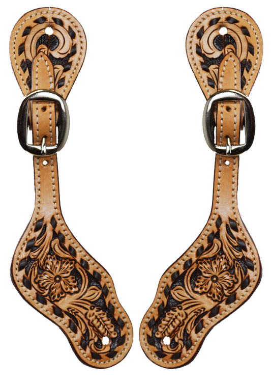 Ladies Two Tone Floral Buck Stitch Spur Straps - 1505 AGN