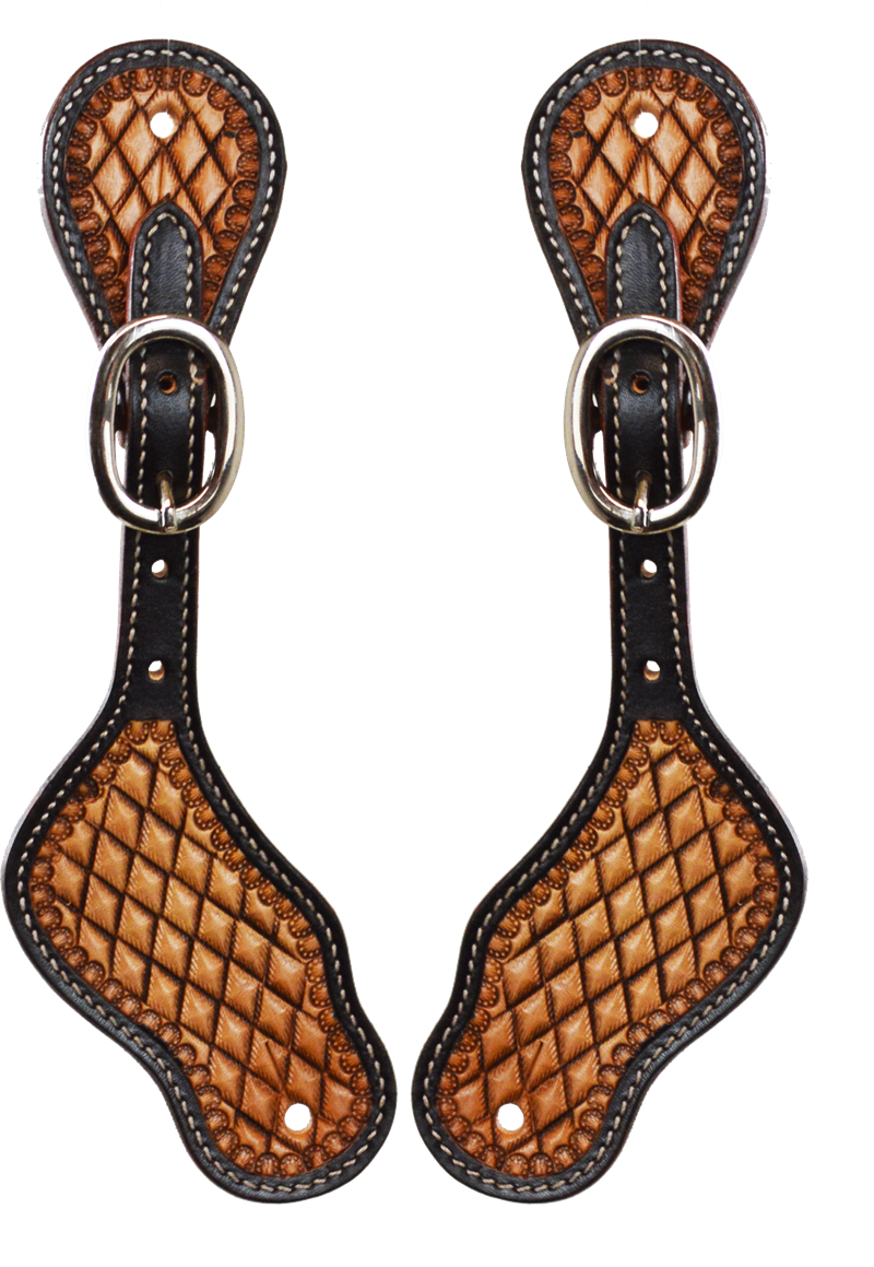 Ladies Two Toned Quilt Tooled Spur Straps - 1508AGN