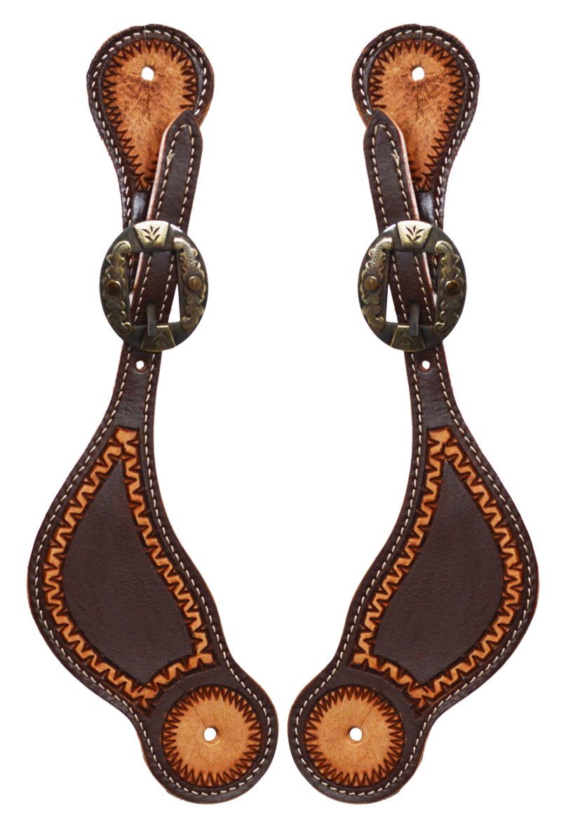 Ladies Two Toned Zig Zag Spur Straps (Antique Floral Buckle) - SS/61