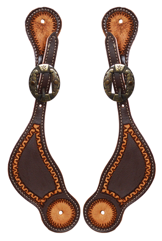 Ladies Two Toned Zig Zag Spur Straps (Antique Floral Buckle) - SS/61
