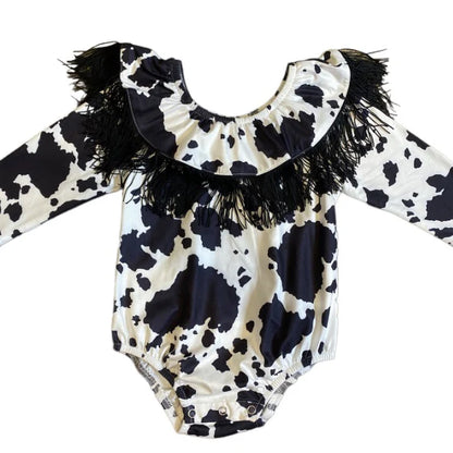 CLEARANCE - Shea Baby - Girls- Cowprint Off Shoulder Fringe