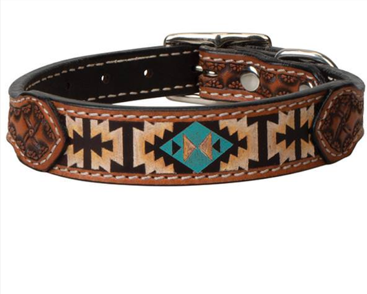 Weaver Painted Aztec Leather Dog Collar