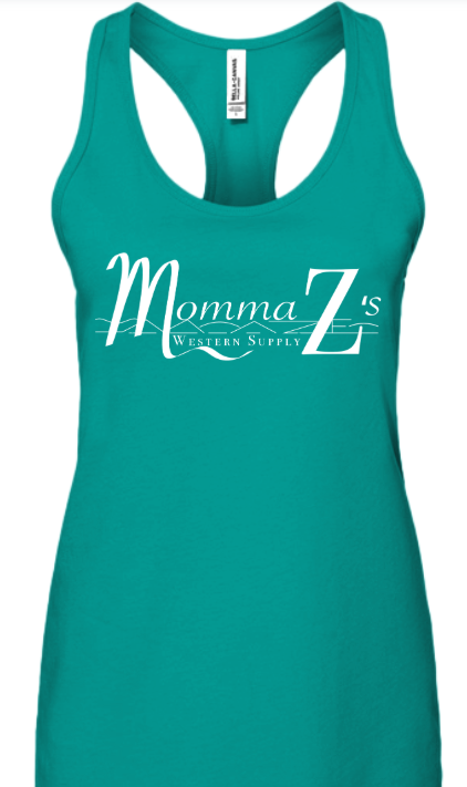 Momma Z´s Jersey Racerback Tank Top - Teal w/ White