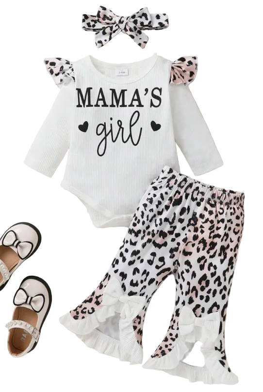 Baby Girls' Set - Momma's Girl 3 Piece Outfit - Cheetah/Flare Pants