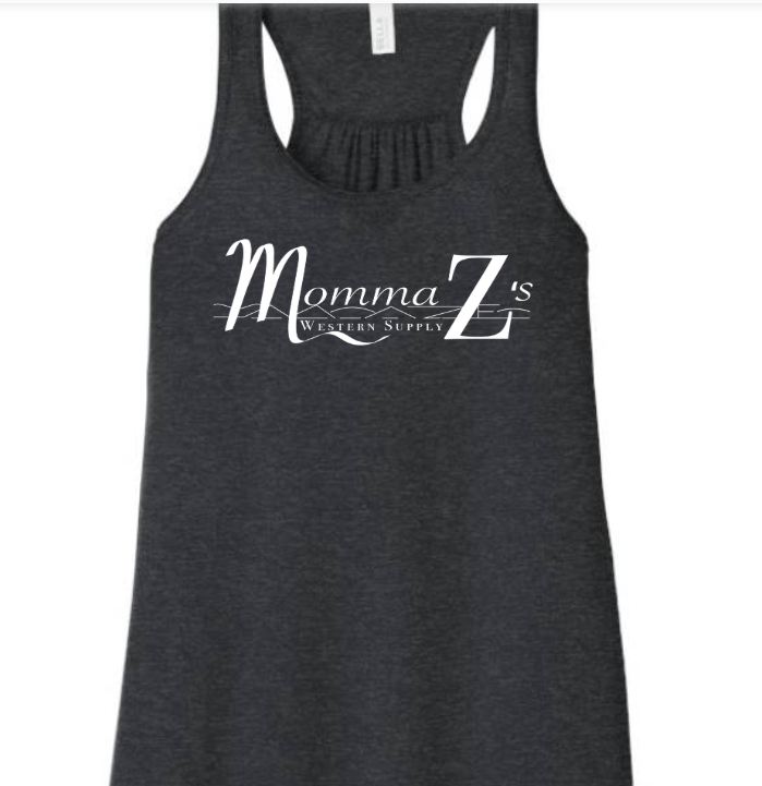 Momma Zś  FLOWY Racerback Tank - Dark Grey Heather w/ White