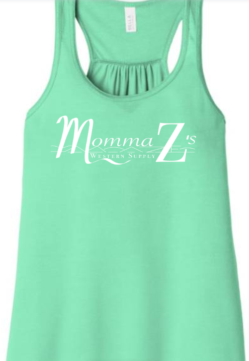 Momma Zś  FLOWY Racerback Tank - Mint w/ White