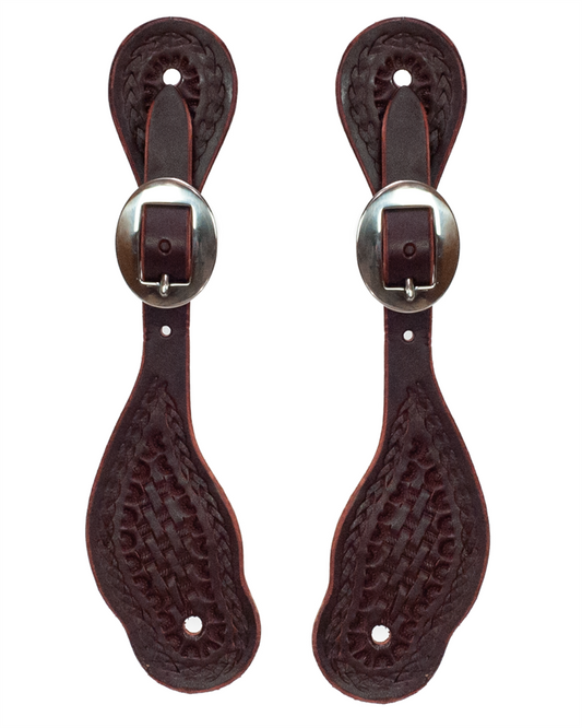 Ladies Tooled Latigo Leather Spur Straps-671