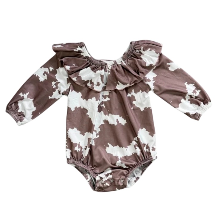 CLEARANCE - Shea Baby - Girls- Brown Cowprint Long Sleeve