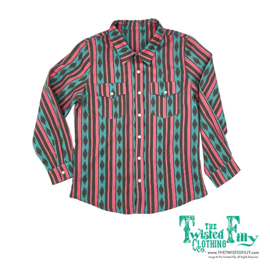 The Twisted Filly - Vintage Pink Aztec - Youth Long Sleeve Pearl Snap