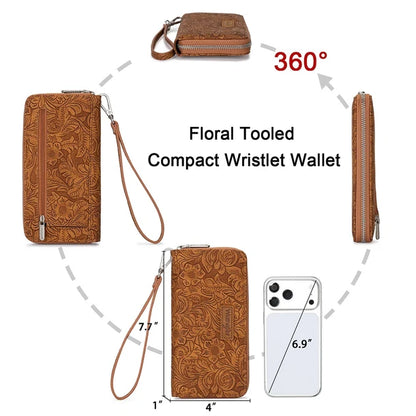 Wrangler Floral Tooled Wristlet RFID Wallet - Brown