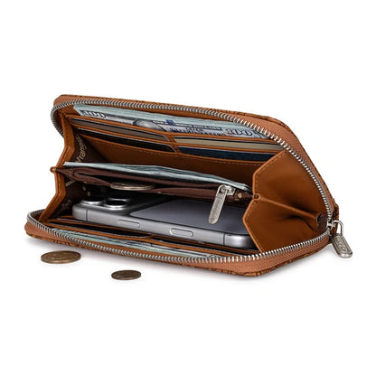 Wrangler Floral Tooled Wristlet RFID Wallet - Brown