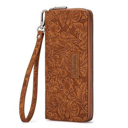 Wrangler Floral Tooled Wristlet RFID Wallet - Brown