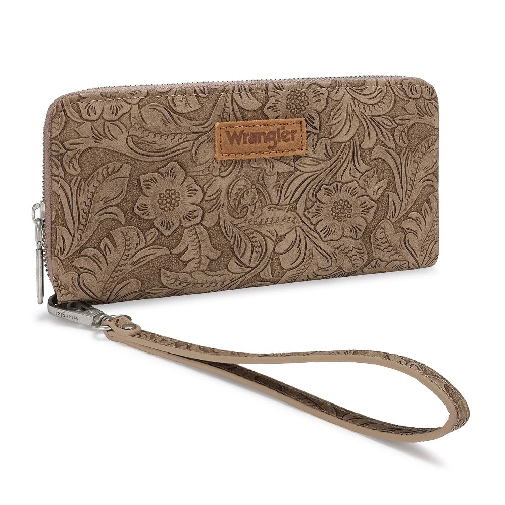 Wrangler Floral Tooled Wristlet RFID Wallet - Khaki